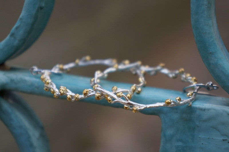 Real Acacia Twig Gold Hoop Earrings, Handmade Nature Jewelry, Organic Botanical Hoops, Gift for Renewal & Fortitude, 14K Gold Plated Sterling Silver 925