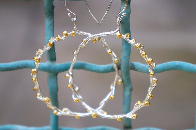 Real Acacia Twig Gold Hoop Earrings, Handmade Nature Jewelry, Organic Botanical Hoops, Gift for Renewal & Fortitude, 14K Gold Plated Sterling Silver 925