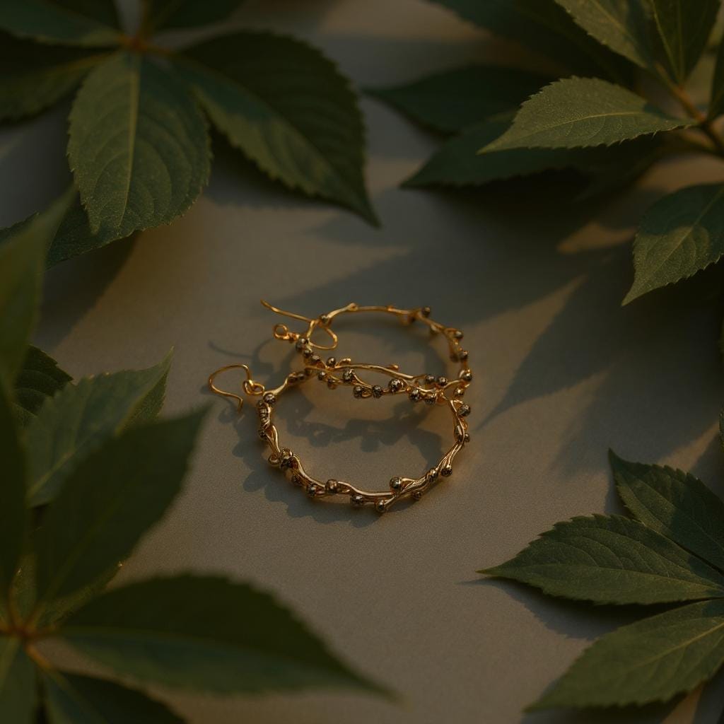 Real Acacia Twig Gold Hoop Earrings, Handmade Nature Jewelry, Organic Botanical Hoops, Gift for Renewal & Fortitude, 14K Gold Plated Sterling Silver 925
