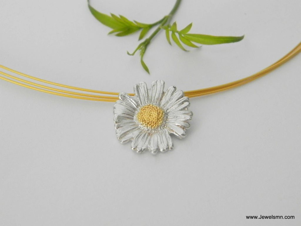 Real Daisy Flower Necklace, Handmade Minimalist Jewelry, Organic Forest Pendant, Gift for Health & Resilience, Sterling Silver 925