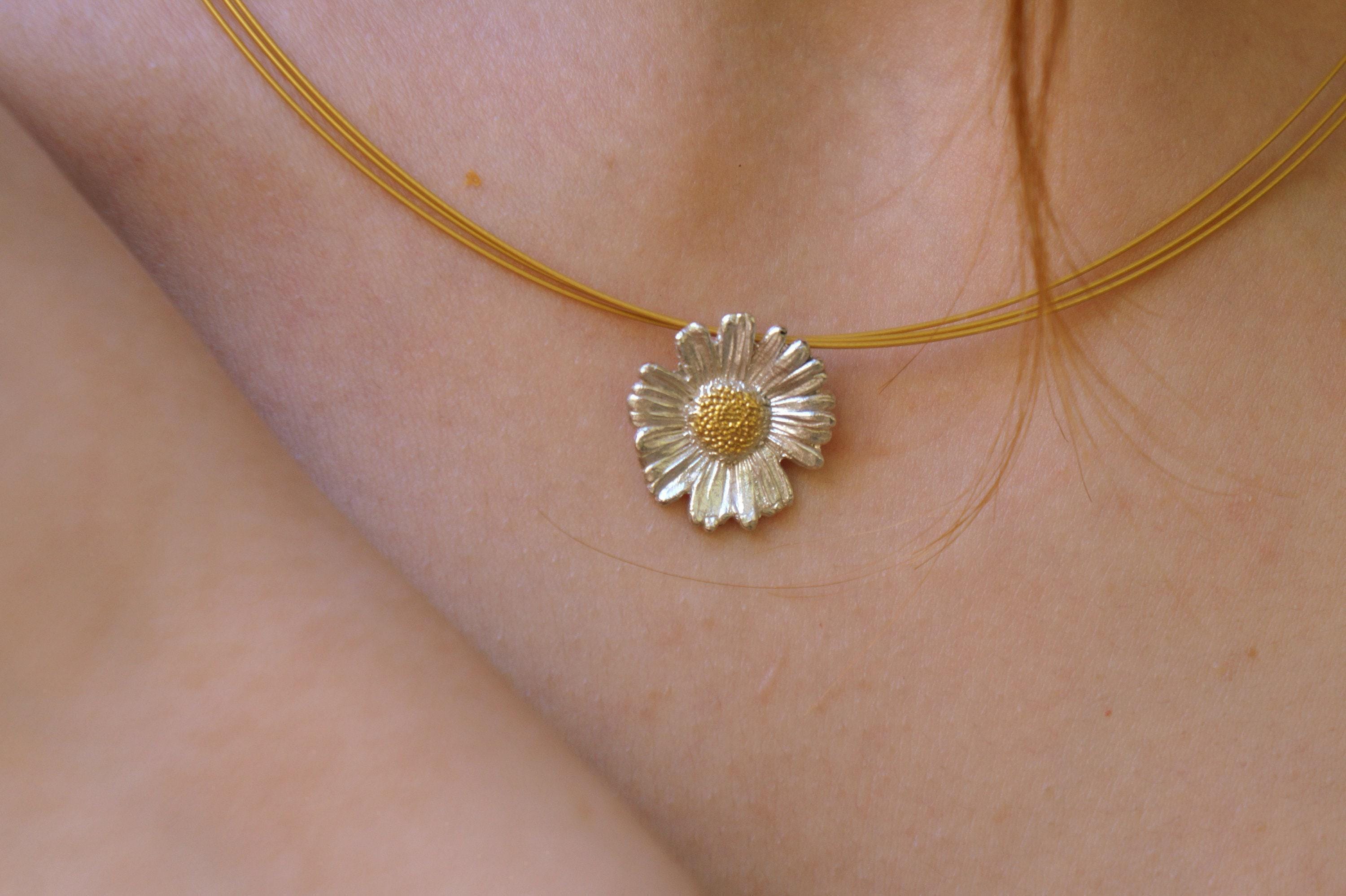 Real Daisy Flower Necklace, Handmade Minimalist Jewelry, Organic Forest Pendant, Gift for Health & Resilience, Sterling Silver 925
