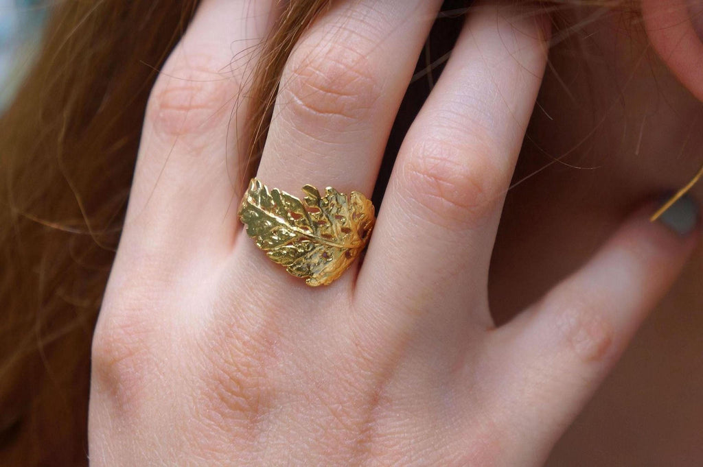 Real Fern Leaf Ring, Handmade Boho Jewelry, Organic Forest Band, Gift for Luck & Protection, Eco Sustainable Brass