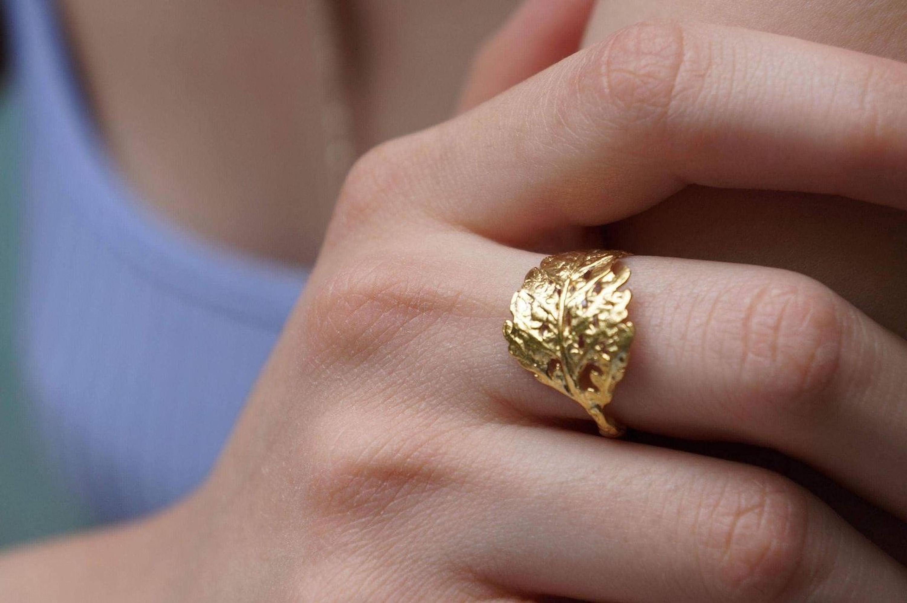 Real Fern Leaf Ring, Handmade Boho Jewelry, Organic Forest Band, Gift for Luck & Protection, Eco Sustainable Brass