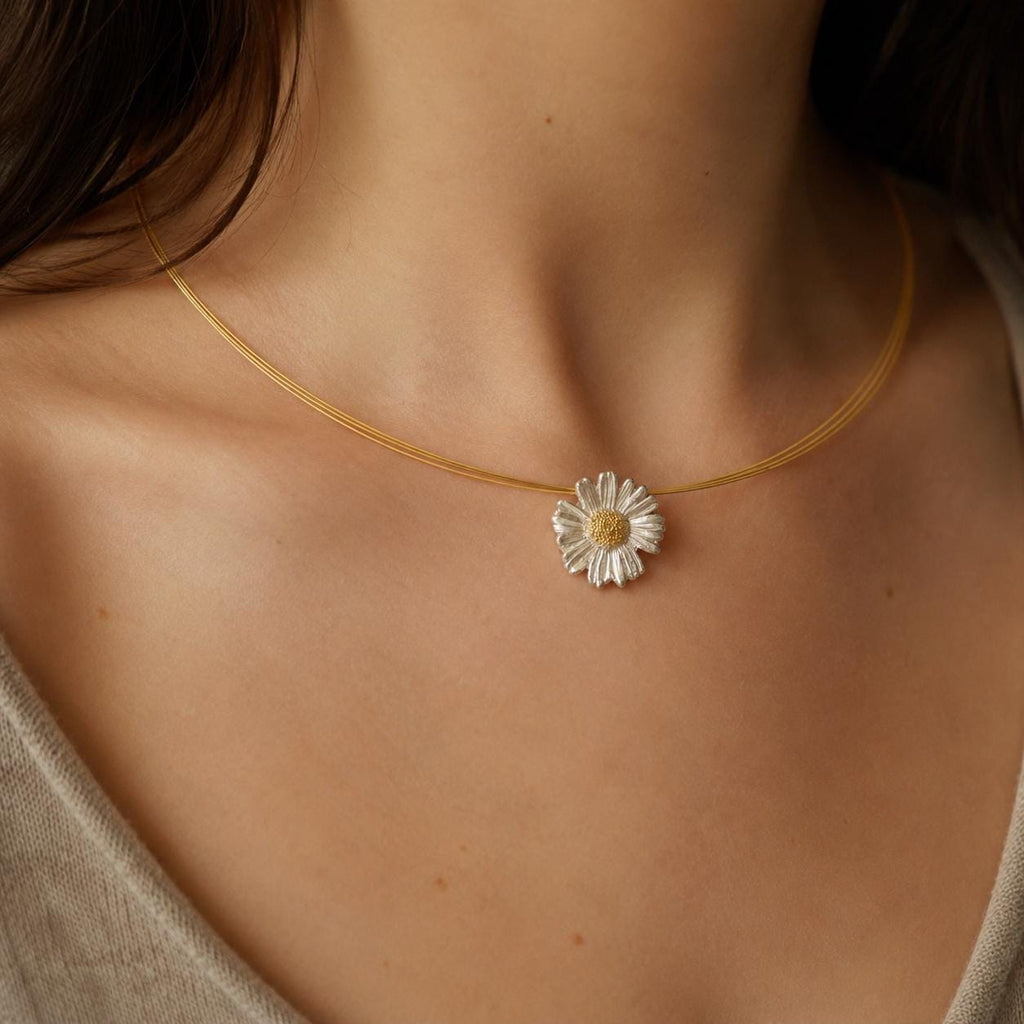 Real Daisy Flower Necklace, Handmade Minimalist Jewelry, Organic Forest Pendant, Gift for Health & Resilience, Sterling Silver 925