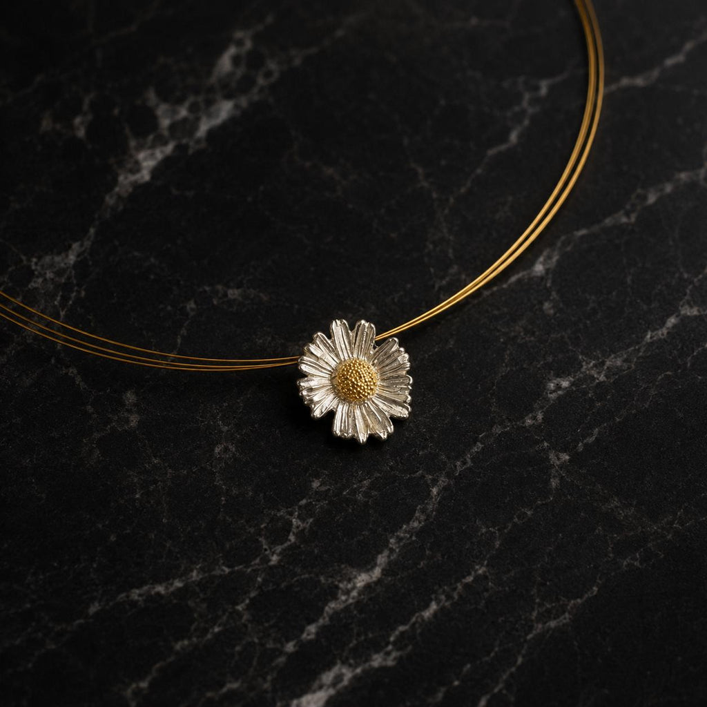Real Daisy Flower Necklace, Handmade Minimalist Jewelry, Organic Forest Pendant, Gift for Health & Resilience, Sterling Silver 925